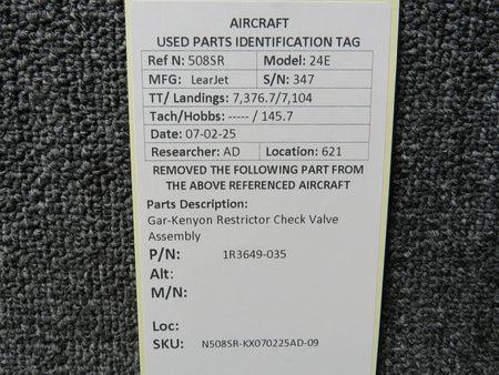 Gar-Kenyon 1R3649-035 Gar-Kenyon Restrictor Check Valve Assembly
