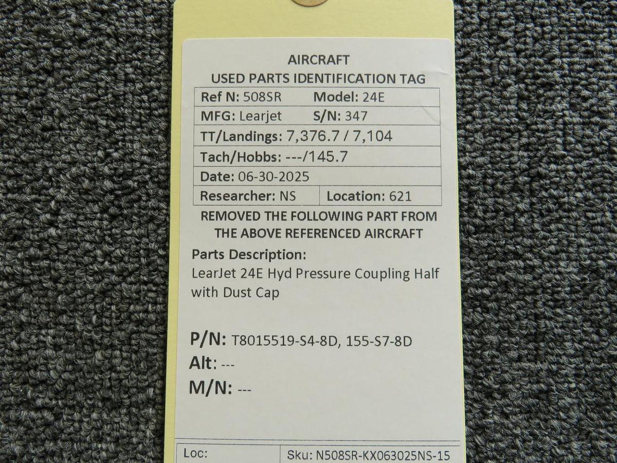 LearJet T8015519-S4-8D, 155-S7-8D LearJet 24E Hyd Pressure Coupling Half with Dust Cap