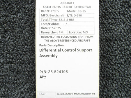 Beechcraft Parts 35-524108 Beechcraft BE-35 Differential Control Support Assembly