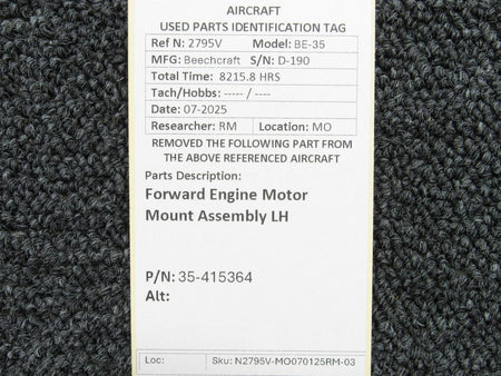 Beechcraft Parts 35-415364 Beechcraft BE-35 Forward Engine Motor Mount Assembly LH