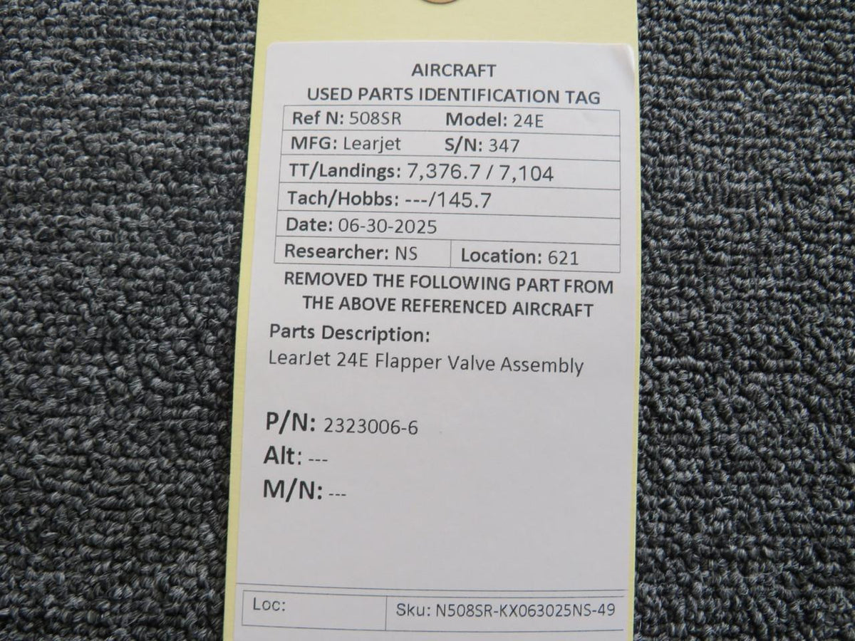 LearJet 2323006-6 LearJet 24E Flapper Valve Assembly