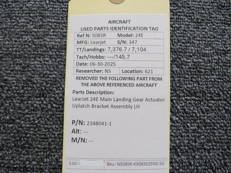 LearJet 2348041-1 LearJet 24E Main Landing Gear Actuator Uplatch Bracket Assembly LH