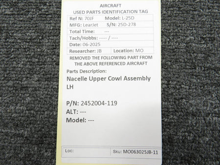 LearJet 2452004-119 LearJet L-25D Nacelle Upper Cowl Assembly LH