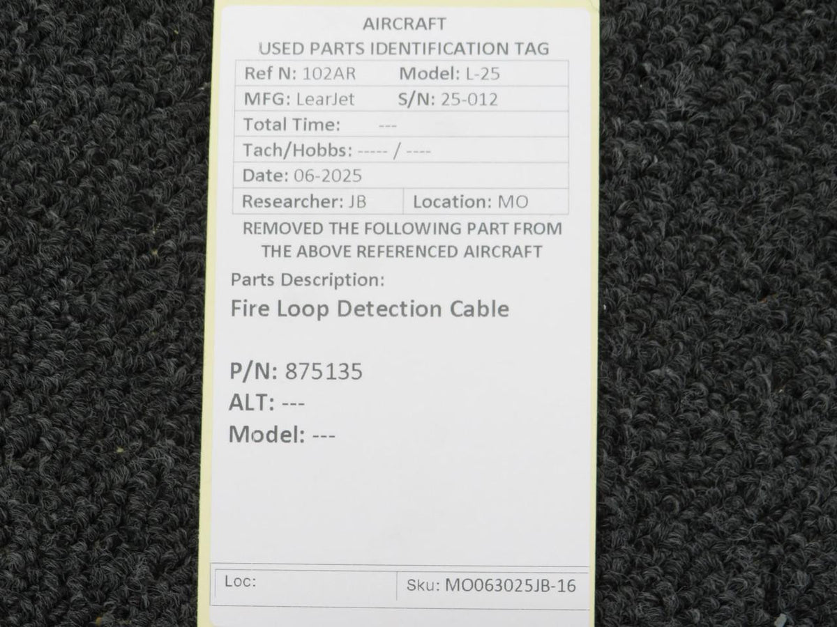 LearJet 875135 LearJet L-25 Fire Loop Detection Cable