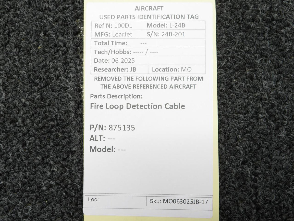 LearJet 875135 LearJet L-24B Fire Loop Detection Cable