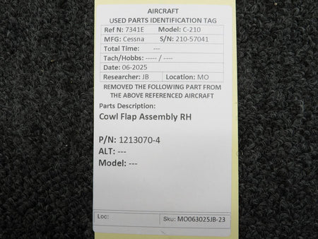 Cessna Aircraft Parts 1213070-4 Cessna C-210 Cowl Flap Assembly RH