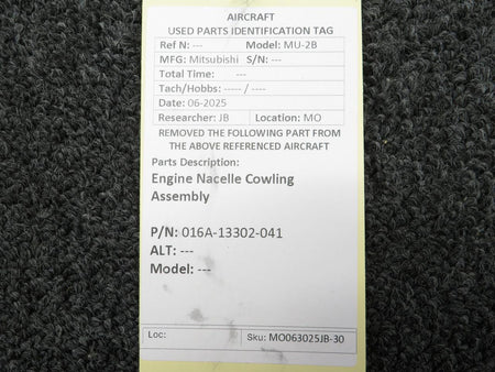 Mitsubishi 016A-13302-041 Mitsubishi MU-2B Engine Nacelle Cowling Assembly