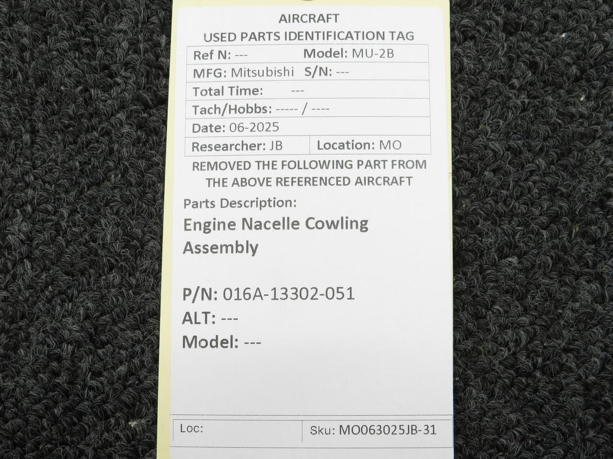 Mitsubishi 016A-13302-051 Mitsubishi MU-2B Engine Nacelle Cowling Assembly