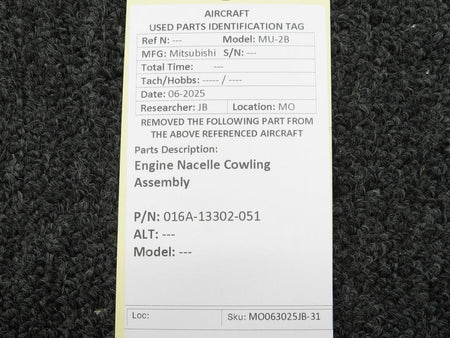 Mitsubishi 016A-13302-051 Mitsubishi MU-2B Engine Nacelle Cowling Assembly
