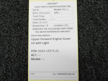Mitsubishi 016A-13373-21 Mitsubishi MU-2 Upper Forward Engine Cover LH with Light