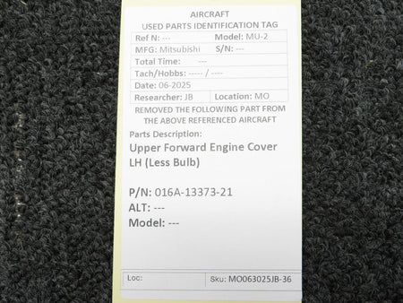 Mitsubishi 016A-13373-21 Mitsubishi MU-2 Upper Forward Engine Cover LH (Less Bulb)