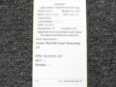 Aero Commander 5610393-107 Aero Commander 680T Lower Nacelle Cowl Assembly LH