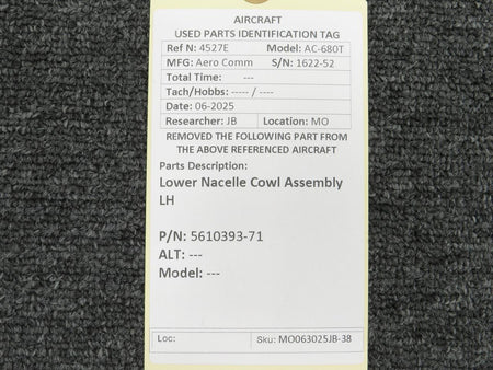 Aero Commander 5610393-71 Aero Commander 680T Lower Nacelle Cowl Assembly LH