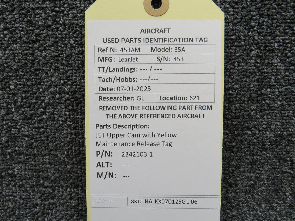Jet 2342103-1 JET Upper Cam with Yellow Maintenance Release Tag