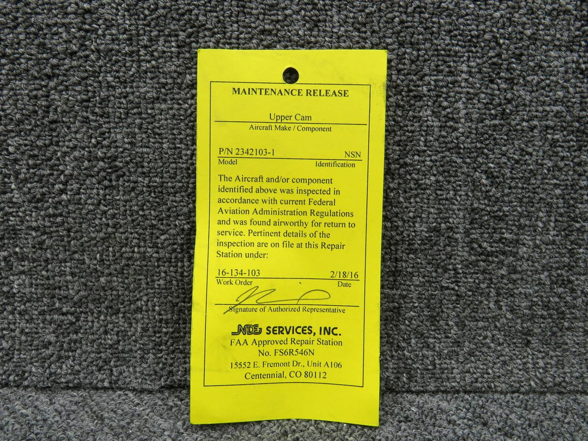 Jet 2342103-1 JET Upper Cam with Yellow Maintenance Release Tag