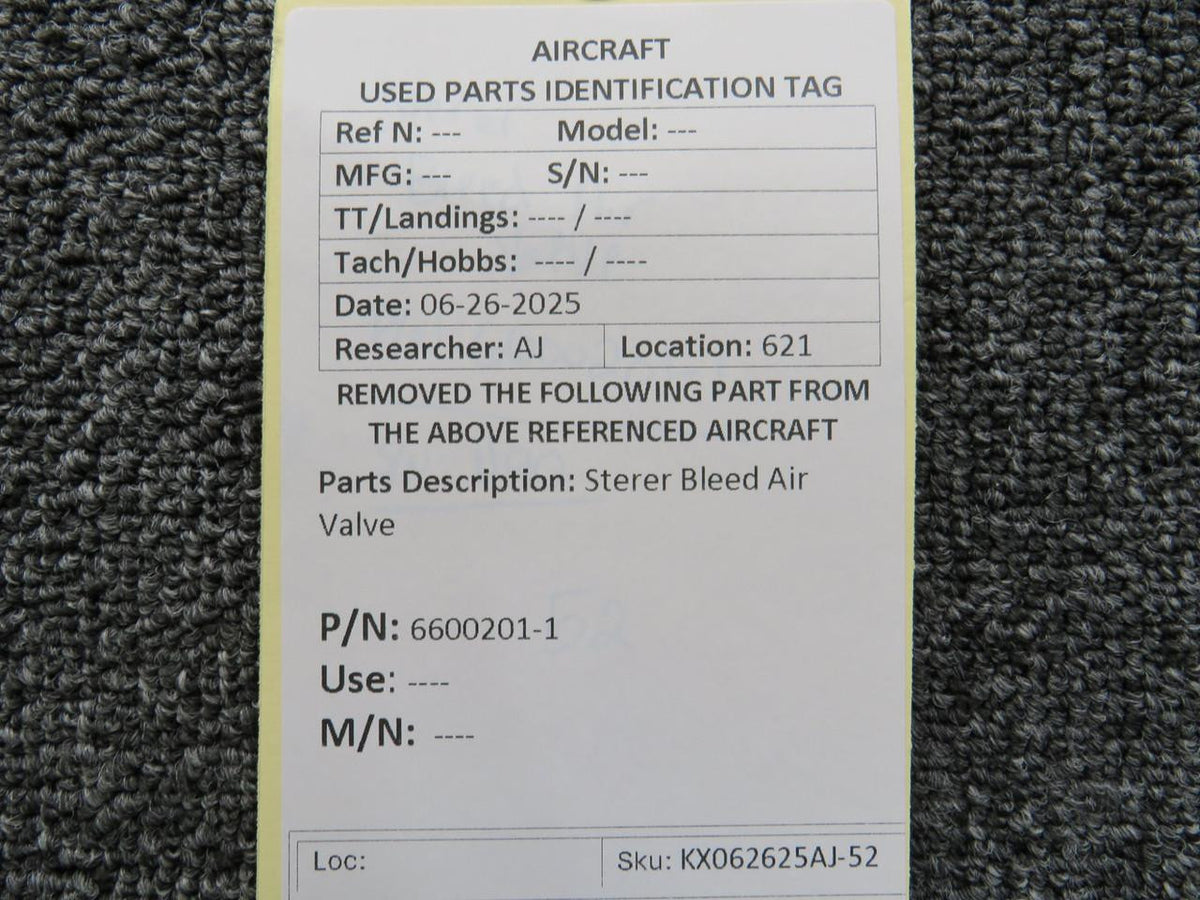 Sterer 6600201-1 Sterer Bleed Air Valve