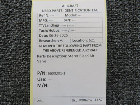 Sterer 6600201-1 Sterer Bleed Air Valve