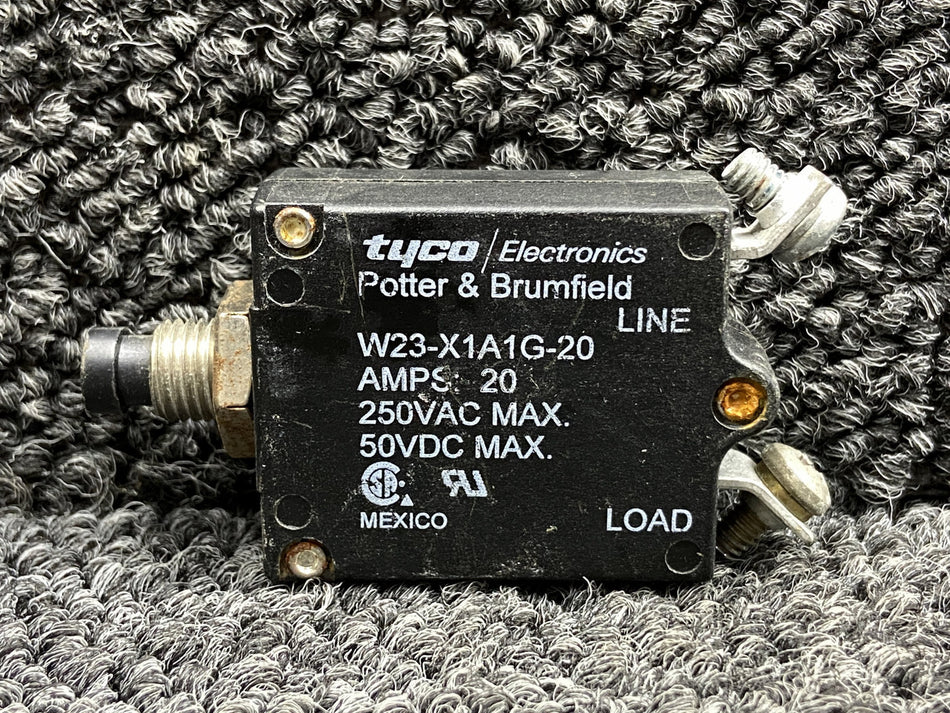W23-X1A1G-20 Potter & Brumfield Push to Reset Circuit Breaker (20 Amps)