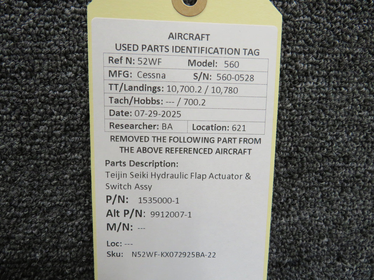 1535000-1 (Alt: 9912007-1) Teijin Seiki Hydraulic Flap Actuator