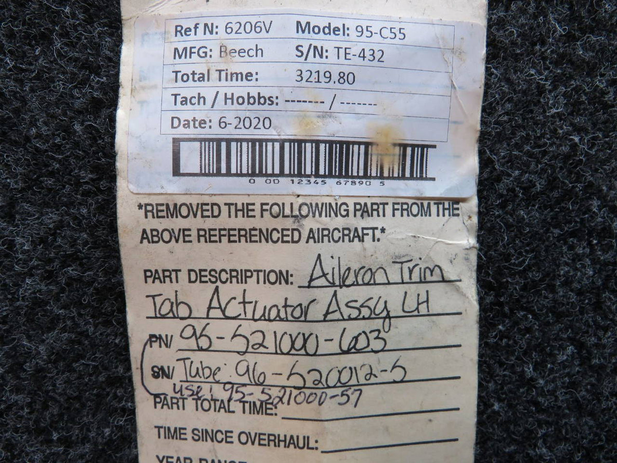 95-521000-603 (Use: 95-521000-57) Beech Aileron Trim Tab Actuator Assembly LH BAS Part Sales | Airplane Parts