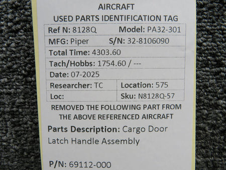 Piper Aircraft Parts 69112-000 Piper PA32-301 Cargo Door Latch Handle Assembly
