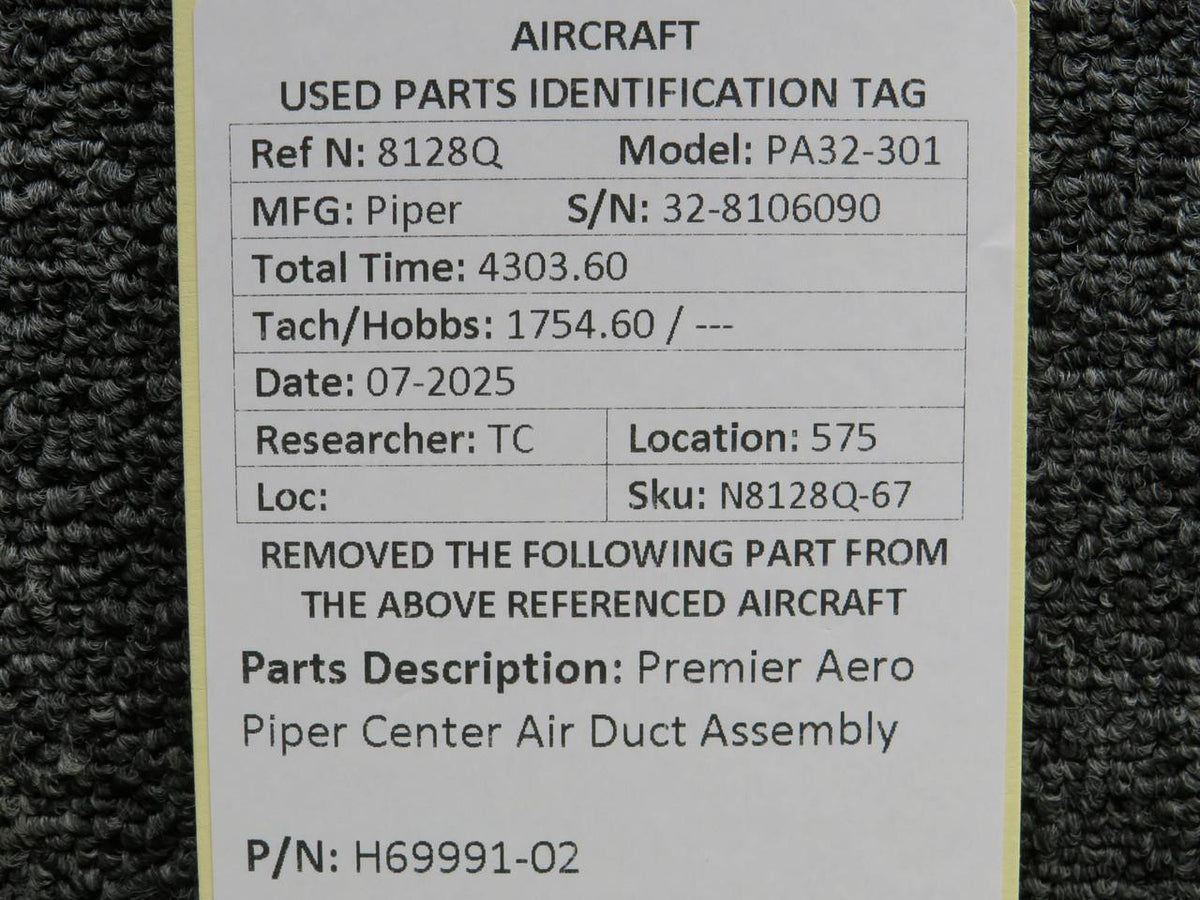 Premier Aero  H69991-02 Premier Aero Piper Center Air Duct Assembly