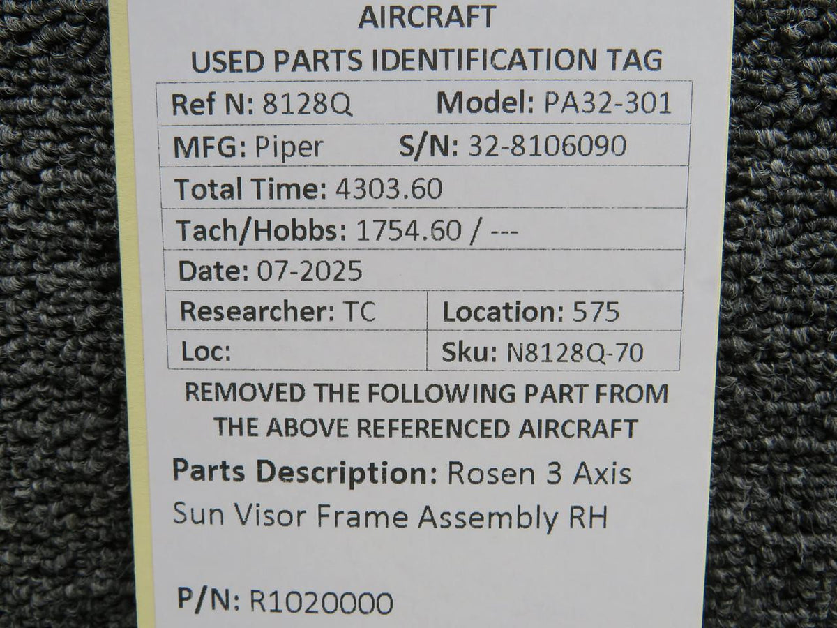 Rosen R1020000 Rosen 3 Axis Sun Visor Frame Assembly RH