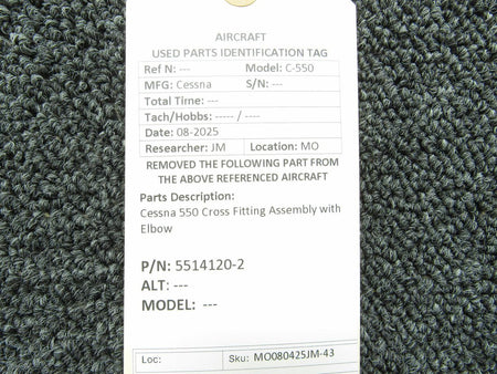 Cessna Aircraft Parts 5514120-2 Cessna 550 Cross Fitting Assembly with Elbow