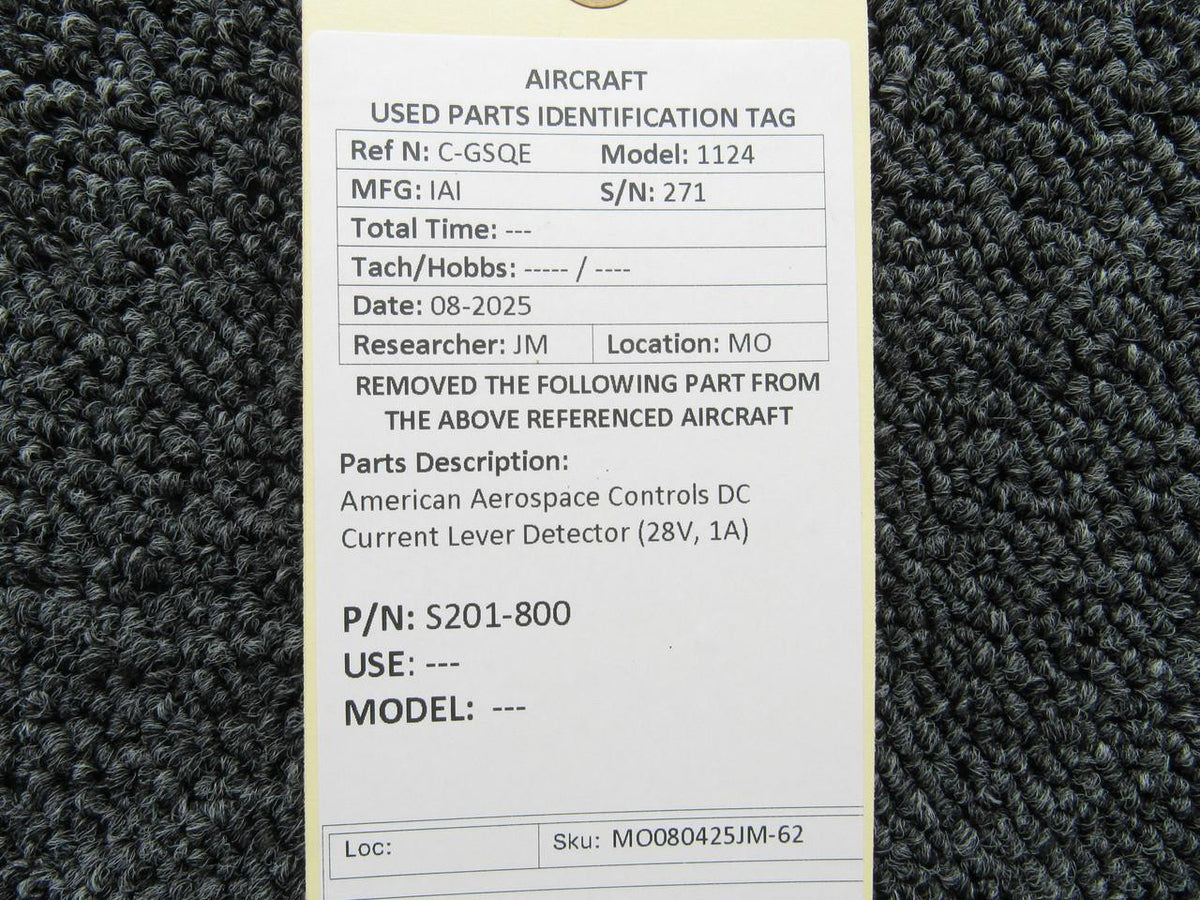 American Aerospace S201-800 American Aerospace Controls DC Current Lever Detector (28V, 1A)