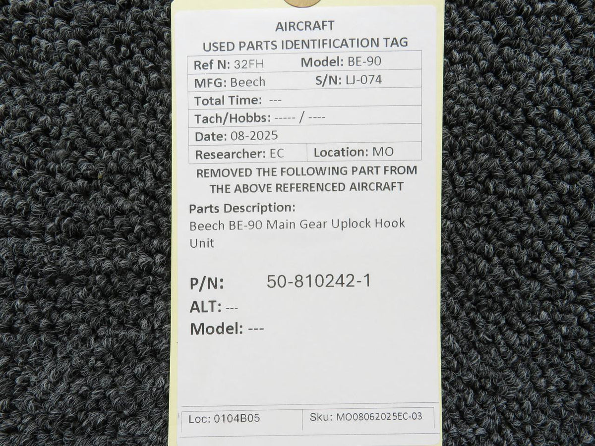 Beechcraft Parts 50-810242-1 Beech BE-90 Main Gear Uplock Hook Unit