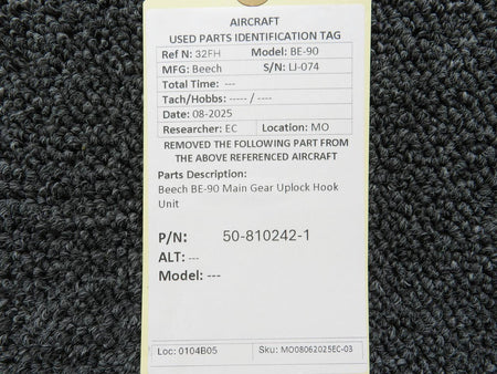 Beechcraft Parts 50-810242-1 Beech BE-90 Main Gear Uplock Hook Unit