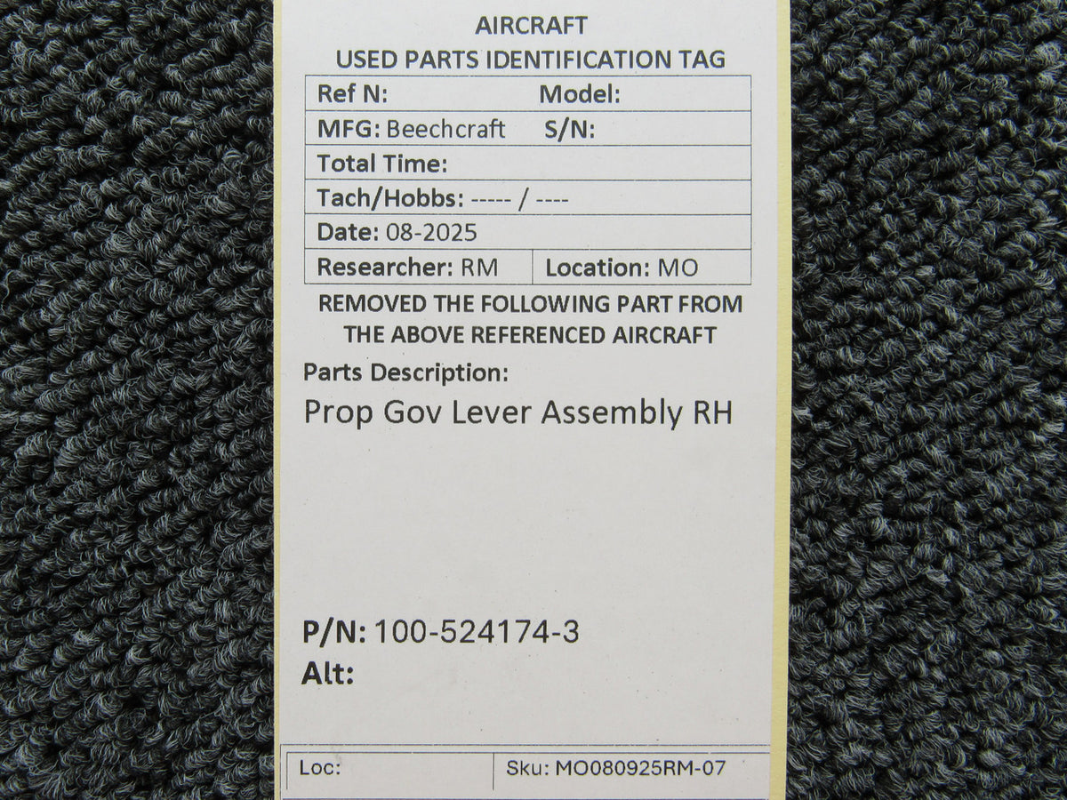 Beechcraft Parts 100-524174-1 Beechcraft Prop Gov Lever Assembly RH