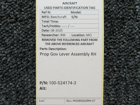 Beechcraft Parts 100-524174-1 Beechcraft Prop Gov Lever Assembly RH