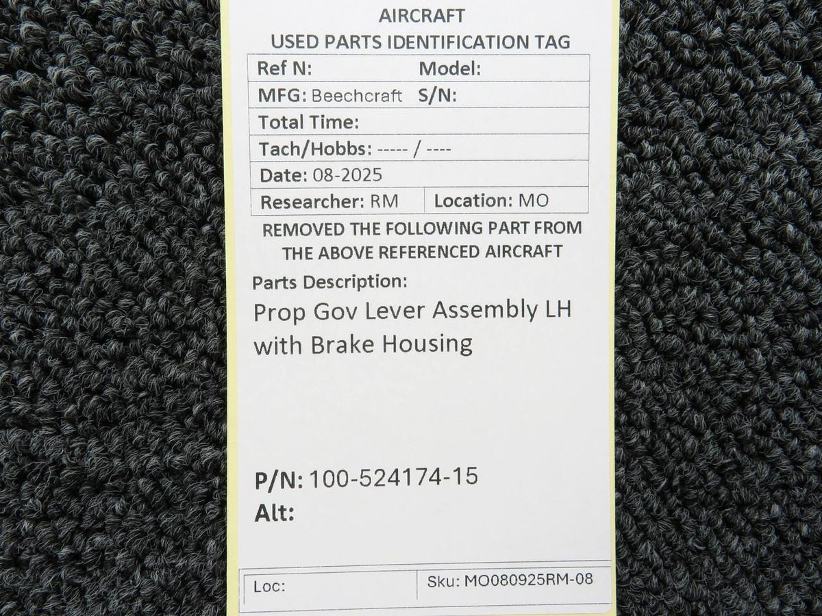 Beechcraft Parts 100-524174-15 Beechcraft Prop Gov Lever Assembly LH with Brake Housing