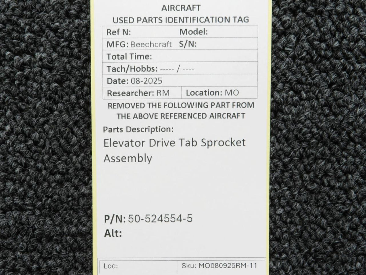 Beechcraft Parts 50-524554-5 Beechcraft Elevator Drive Tab Sprocket Assembly