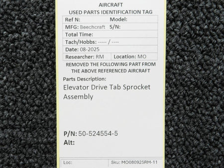 Beechcraft Parts 50-524554-5 Beechcraft Elevator Drive Tab Sprocket Assembly