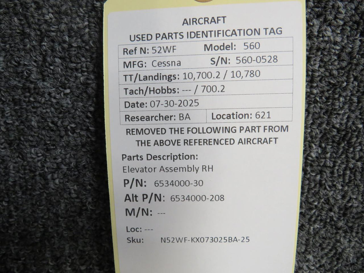 Cessna Citation 6534000-30 (Fso: 6534000-208) Cessna Citation 560 Elevator Assembly RH