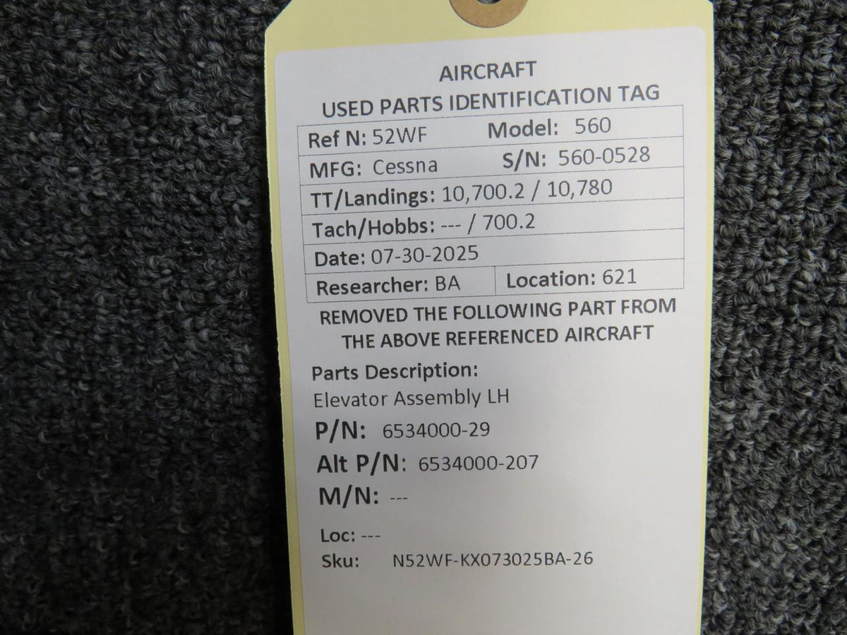 Cessna Citation 6534000-29 (Fso: 6534000-207) Cessna Citation 560 Elevator Assembly LH