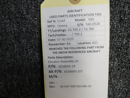 Cessna Citation 6534000-29 (Fso: 6534000-207) Cessna Citation 560 Elevator Assembly LH