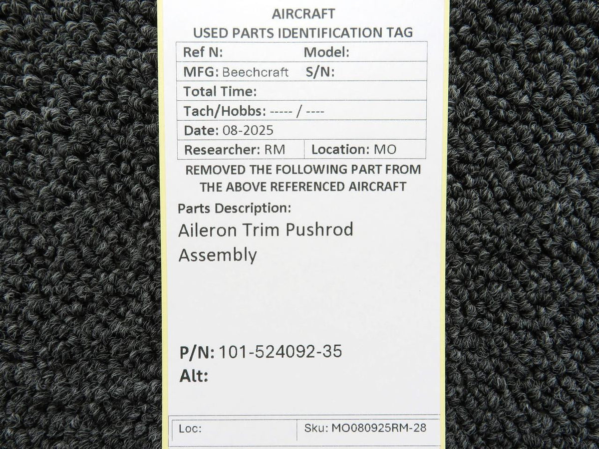 Beechcraft Parts 101-524092-35 Beechcraft Aileron Trim Pushrod Assembly