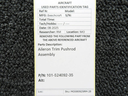 Beechcraft Parts 101-524092-35 Beechcraft Aileron Trim Pushrod Assembly