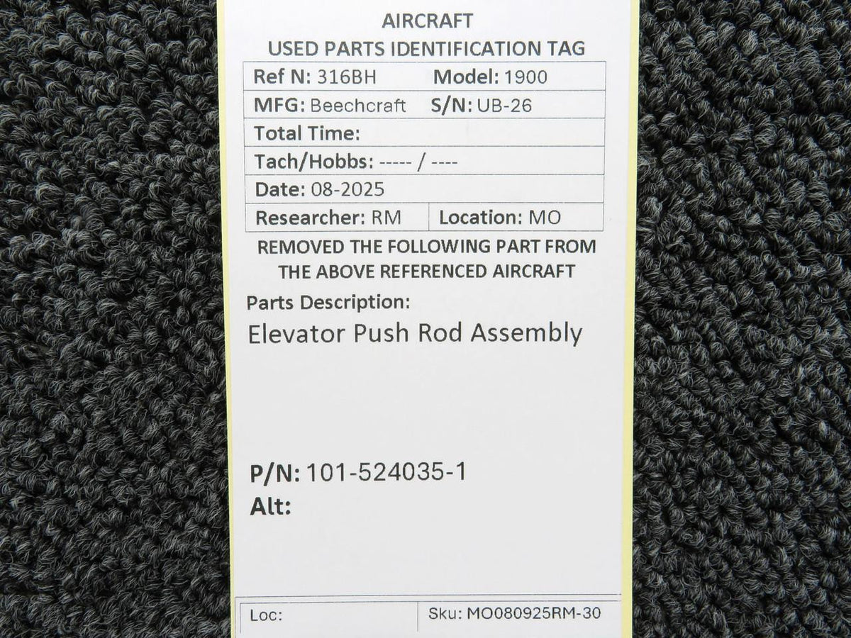 Beechcraft Parts 101-524035-1 Beechcraft 1900 Elevator Push Rod Assembly