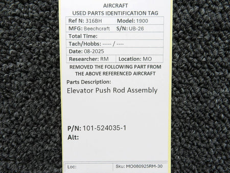 Beechcraft Parts 101-524035-1 Beechcraft 1900 Elevator Push Rod Assembly