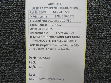 Cessna Aircraft Parts 5565514-2 Cessna Citation 560 Ultra Control Column Sector Unit