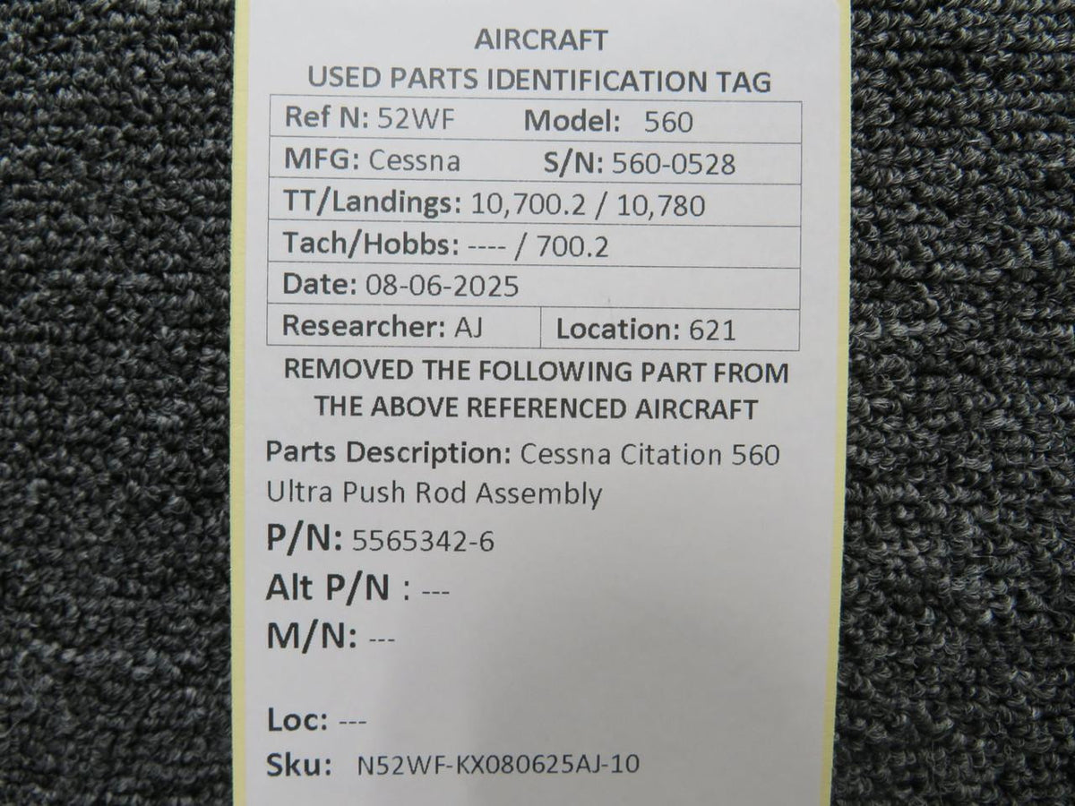 Cessna Aircraft Parts 5565342-6 Cessna Citation 560 Ultra Push Rod Assembly