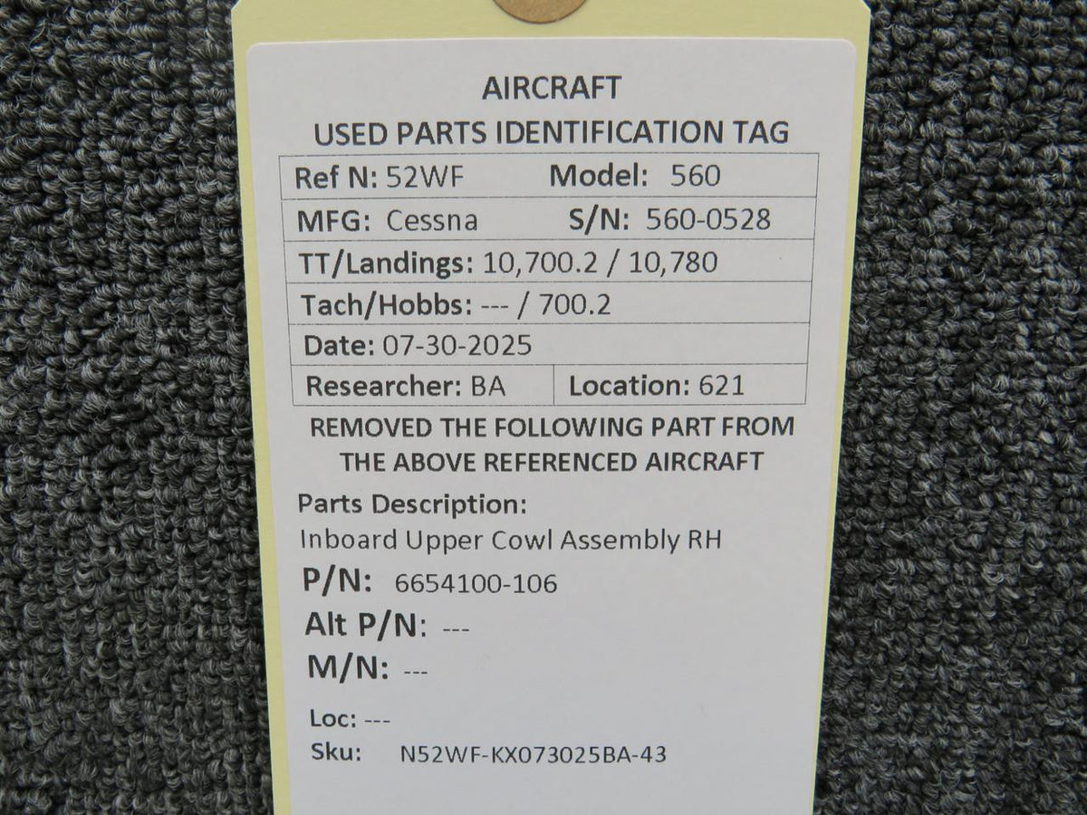 Cessna Citation 6654100-106 Cessna Citation 560 Inboard Upper Cowl Assembly RH