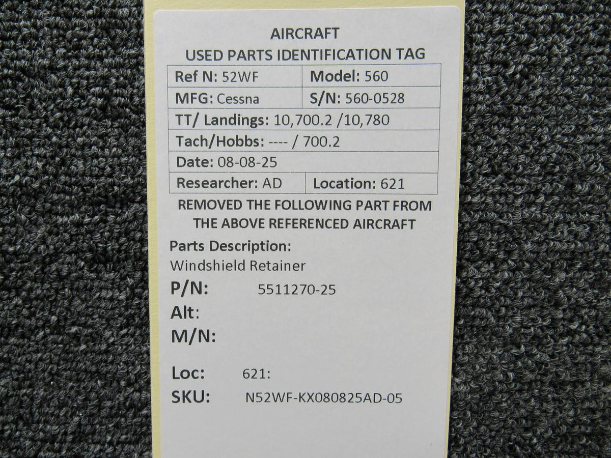Cessna Citation 5511270-25 Cessna Citation 560 Ultra Upper Windshield Retainer