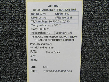 Cessna Citation 5511270-25 Cessna Citation 560 Ultra Upper Windshield Retainer