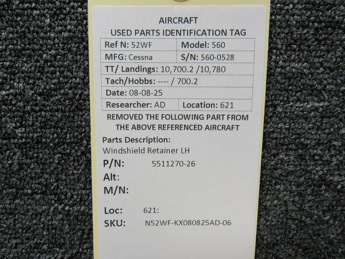 Cessna Citation 5511270-26 Cessna Citation 560 Ultra Windshield Retainer LH
