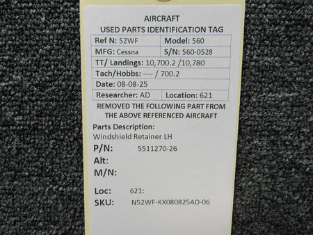 Cessna Citation 5511270-26 Cessna Citation 560 Ultra Windshield Retainer LH